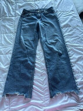 Women's AE Strigid Curvy Stovepipe Wide-Leg Raw Hem Jeans. Size 10 XLong